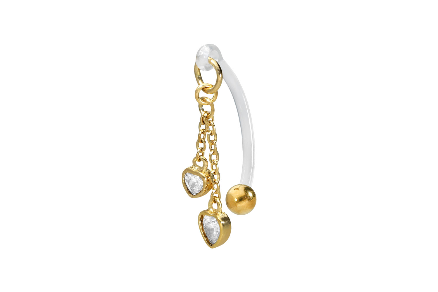 PMFK Bananabell Piercing mit Chirurgenstahl-Design ZWEI HERZEN + KRISTALLE